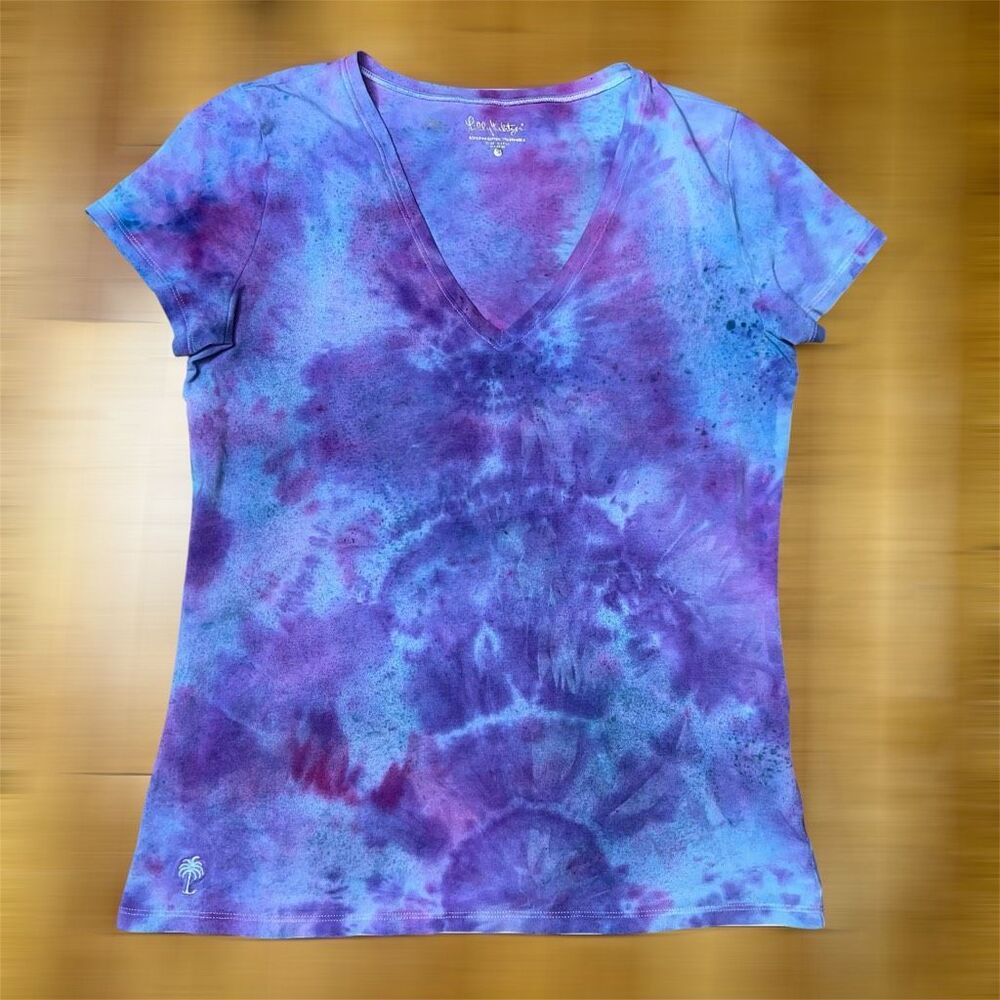 Lilly Pulitzer, Tie Dyed Pima Cotton Spandex Blend V-neck T-shirt, Women’s Small